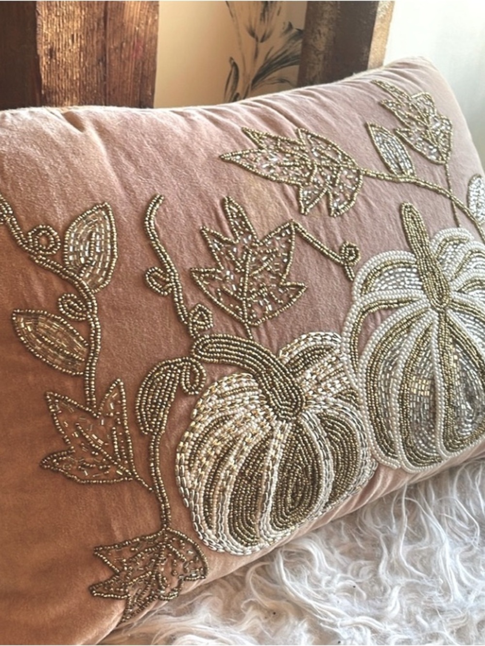 Harvest Moon Accent Pillow Cover in Dusty Pink Mauve Velvet Velour Pumpkin